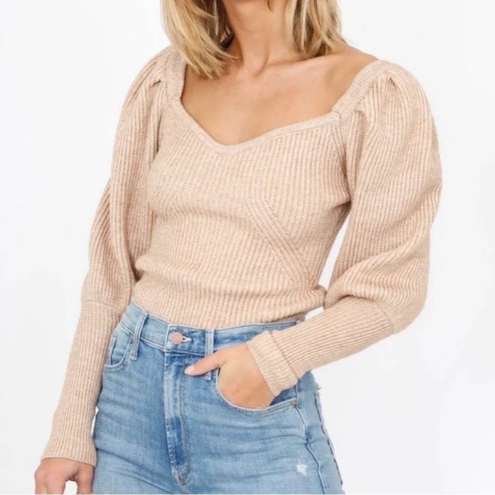 Astr V-Neck Ribbed Sweater - Tan